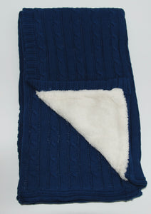 Navy Blue Cable Knit Sherpa Blanket