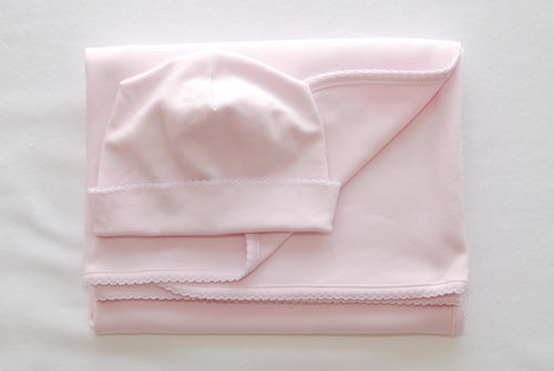 Solid Pink Hat & Receiving Blanket Set