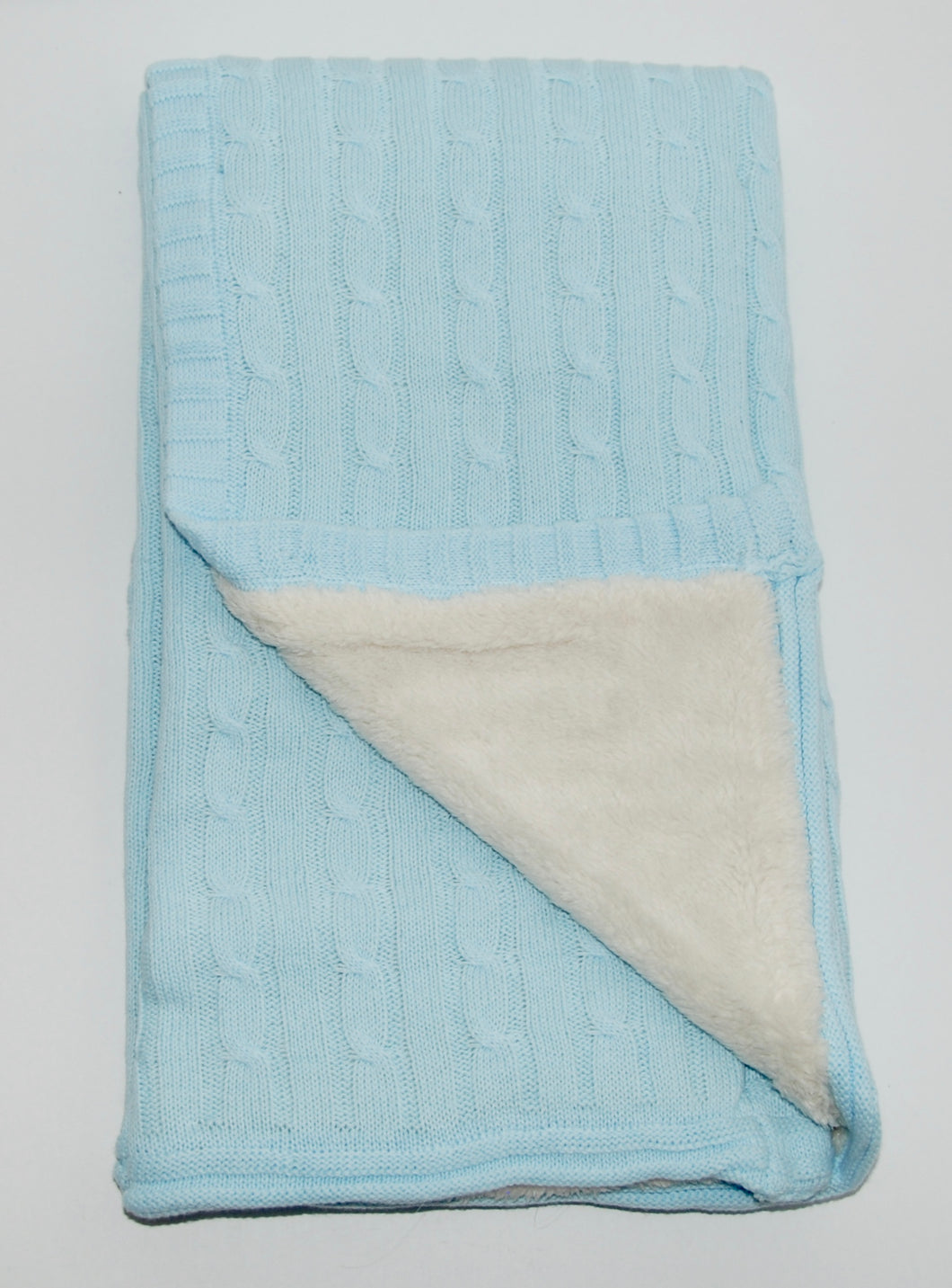 Light Blue Cable Knit Sherpa Blanket