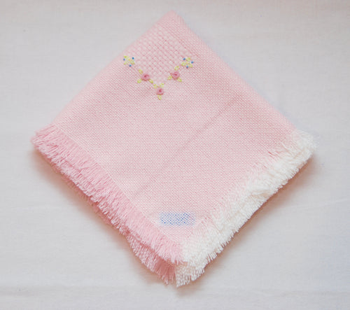 Pink Basket Weave Hand Woven Baby Blanket
