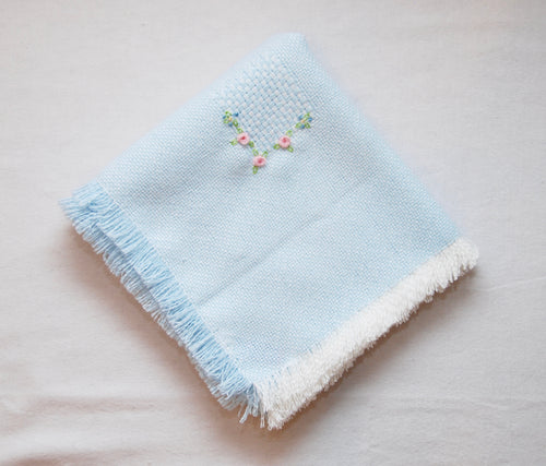 Blue Basket Weave Hand Woven Baby Blanket