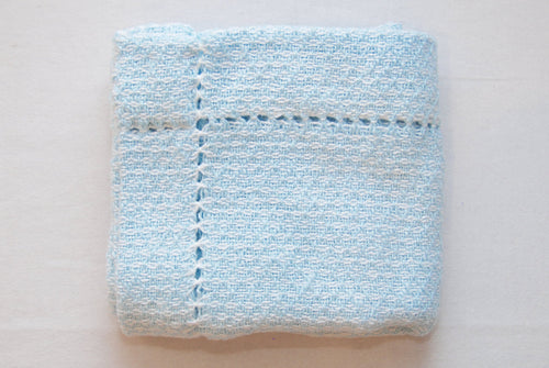 Blue Hemstitched Hand Woven Baby Blanket