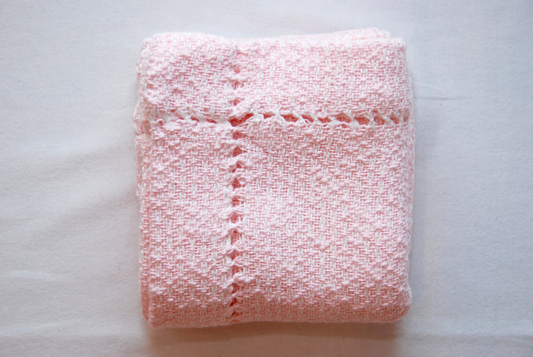 Pink Hemstitched Hand Woven Baby Blanket