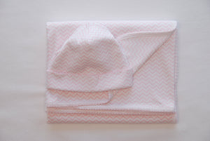 Pink Chevron Hat & Receiving Blanket Set