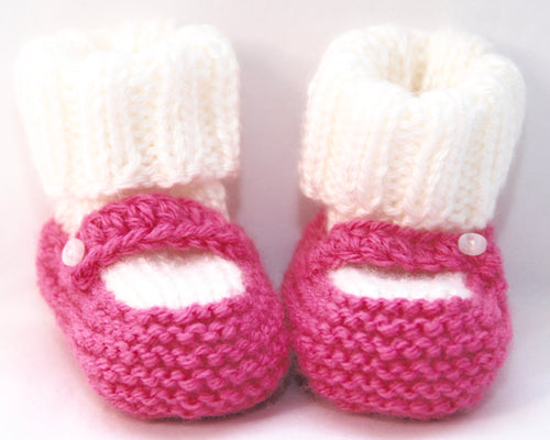 Bright Pink Hand Knit Baby Booties