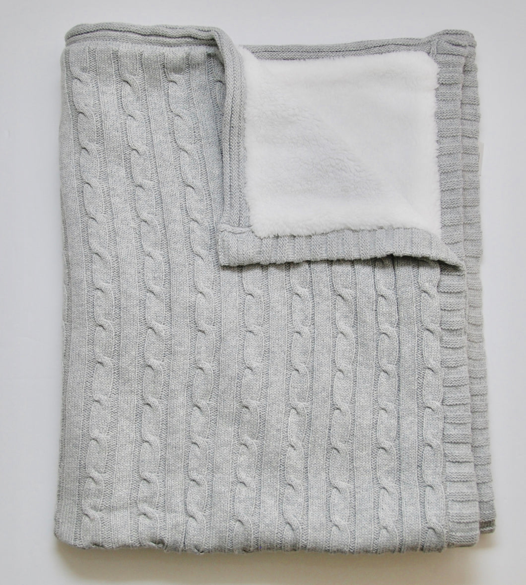Gray Cable Knit Sherpa Blanket